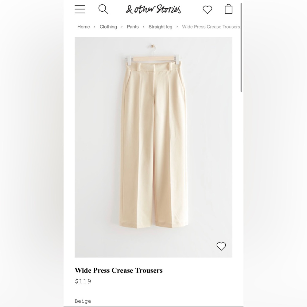 & Other Stories Wide Press Crease Trousers.